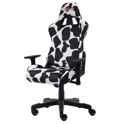 Techni Sport Cow Series Ergonomic Fabric Computer Gaming Chair, White/Black