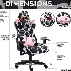 Techni Sport Cow Series Ergonomic Fabric Computer Gaming Chair, White/Black