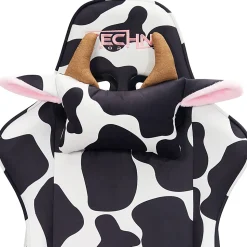 Techni Sport Cow Series Ergonomic Fabric Computer Gaming Chair, White/Black