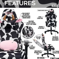 Techni Sport Cow Series Ergonomic Fabric Computer Gaming Chair, White/Black