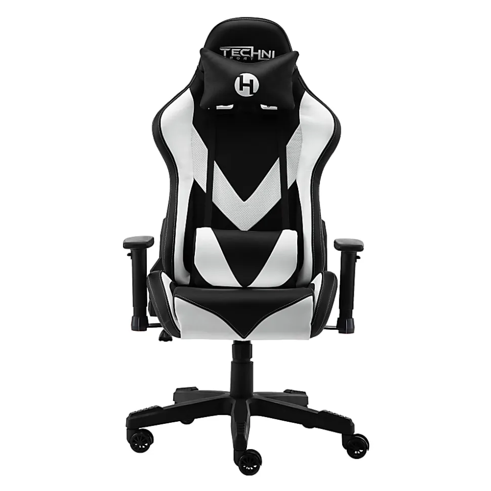 Techni Sport Ergonomic Faux Leather Computer Gaming Chair, White/Black