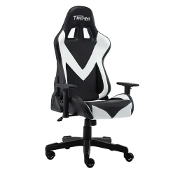 Techni Sport Ergonomic Faux Leather Computer Gaming Chair, White/Black