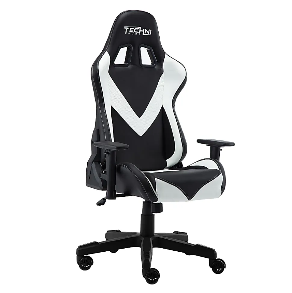 Techni Sport Ergonomic Faux Leather Computer Gaming Chair, White/Black