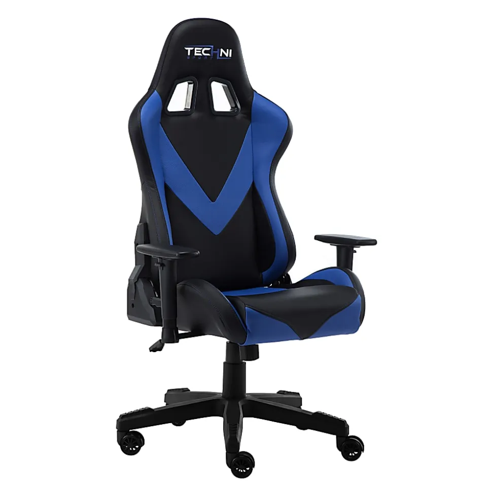 Techni Sport Ergonomic Faux Leather Computer Gaming Chair, Black/Blue