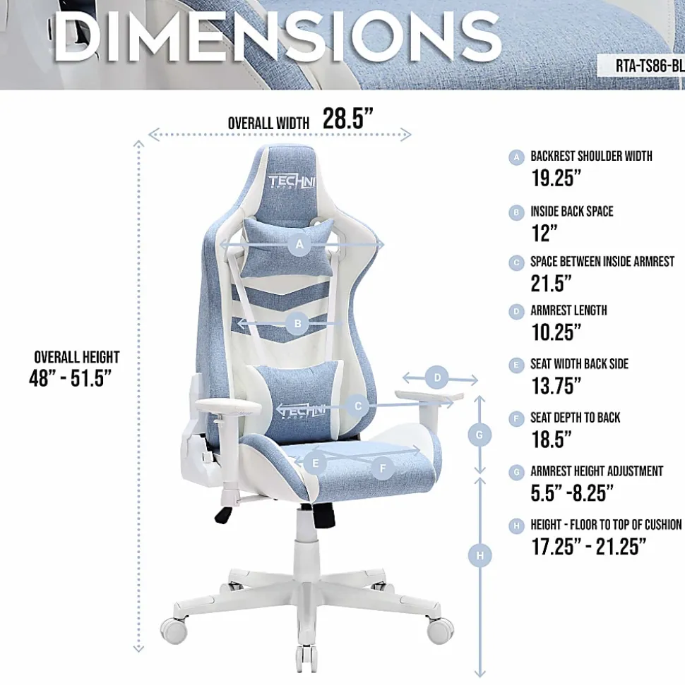 Techni Sport Pastel Series Ergonomic Faux Leather Computer Gaming Chair, Blue
