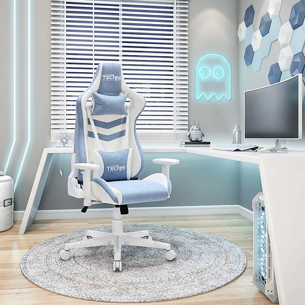Techni Sport Pastel Series Ergonomic Faux Leather Computer Gaming Chair, Blue