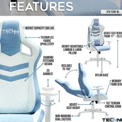 Techni Sport Pastel Series Ergonomic Faux Leather Computer Gaming Chair, Blue