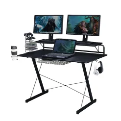 Techni Sport 48"W Carbon Gaming Computer Desk With Shelving, Black