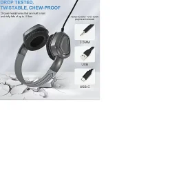 Techprotectus USB Noise Cancelling Headset, With Boom Mic, USB Connector, Black, TP-H16-USBBV