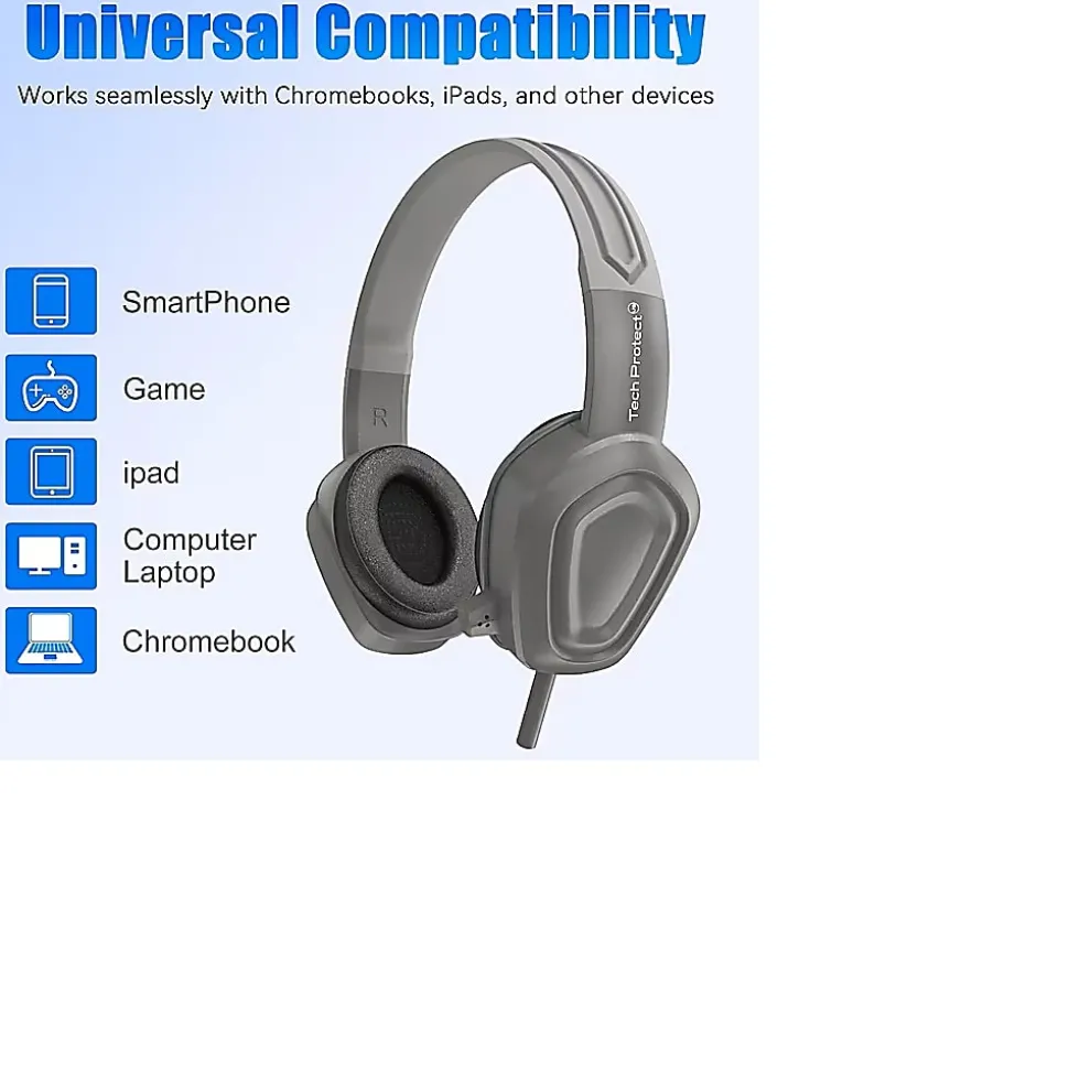 Techprotectus USB Noise Cancelling Headset, With Boom Mic, USB Connector, Black, TP-H16-USBBV