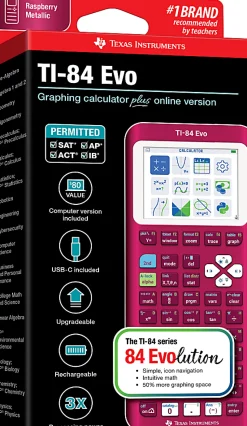 Texas Instruments TI-84 Evo Graphing Calculator, Raspberry Metallic, Total Qty 1