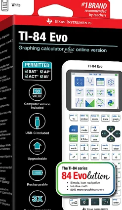 Texas Instruments TI-84 Evo Graphing Calculator, White, Total Qty 1