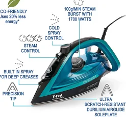 T-Fal Ultraglide Plus Steam & Garment Iron With Durilium Soleplate, Blue