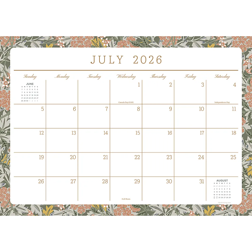 2026-2027, TF Publishing Artisan Legacy Medium Desk Pad Monthly Blotter Calendar, 17" x 12", July 2026 to June 2027