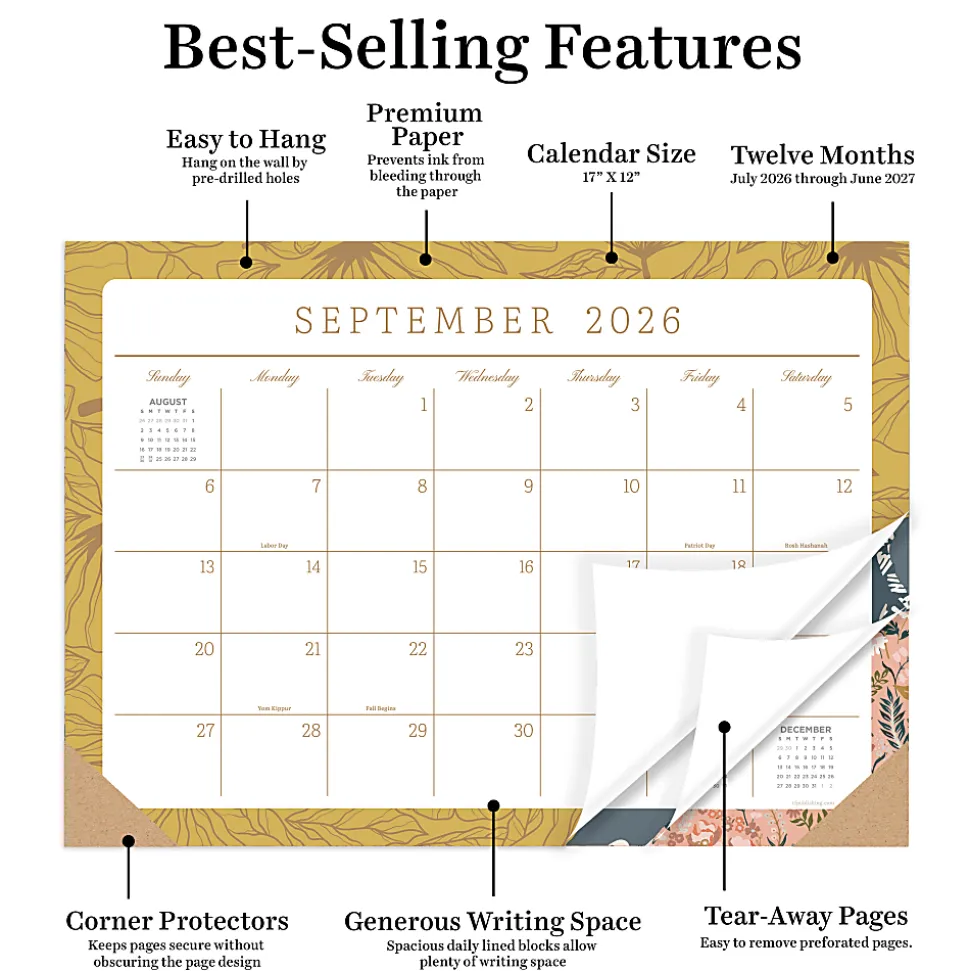 2026-2027, TF Publishing Artisan Legacy Medium Desk Pad Monthly Blotter Calendar, 17" x 12", July 2026 to June 2027