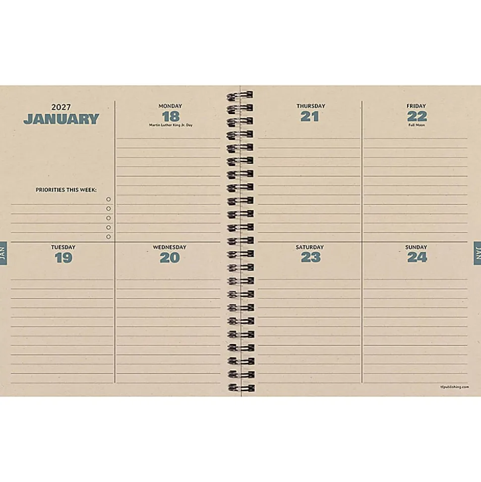 2026-2027, TF Publishing Blue Flannel Medium Weekly Monthly Planner, 8" x 6.5", July 2026 to June 2027