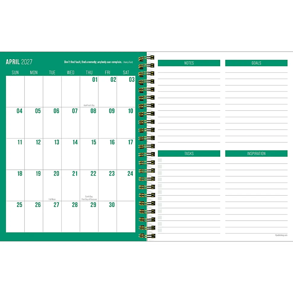 2026-2027, TF Publishing Buds & Blooms Medium Weekly Monthly Planner, 8" x 6.5", July 2026 to June 2027