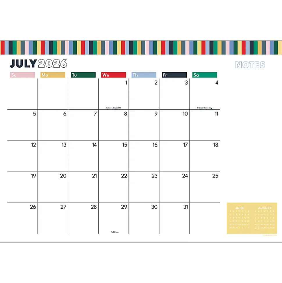 2026-2027, TF Publishing Long Weekend Medium Desk Pad Monthly Blotter Calendar, 17" x 12", July 2026 to June 2027