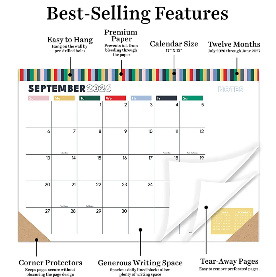 2026-2027, TF Publishing Long Weekend Medium Desk Pad Monthly Blotter Calendar, 17" x 12", July 2026 to June 2027
