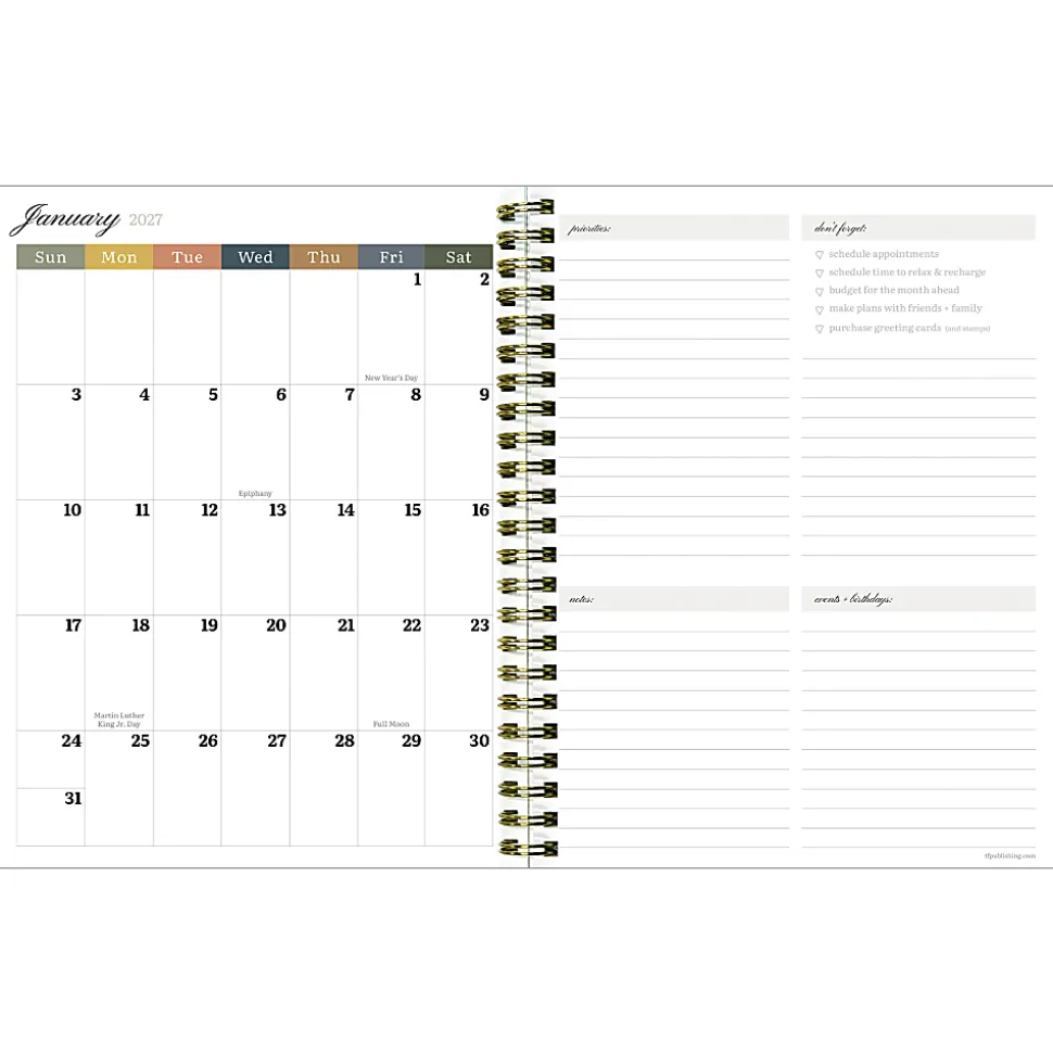 2026-2027, TF Publishing Repeated Posies Medium Weekly Monthly Planner, 8" x 6.5", July 2026 to June 2027
