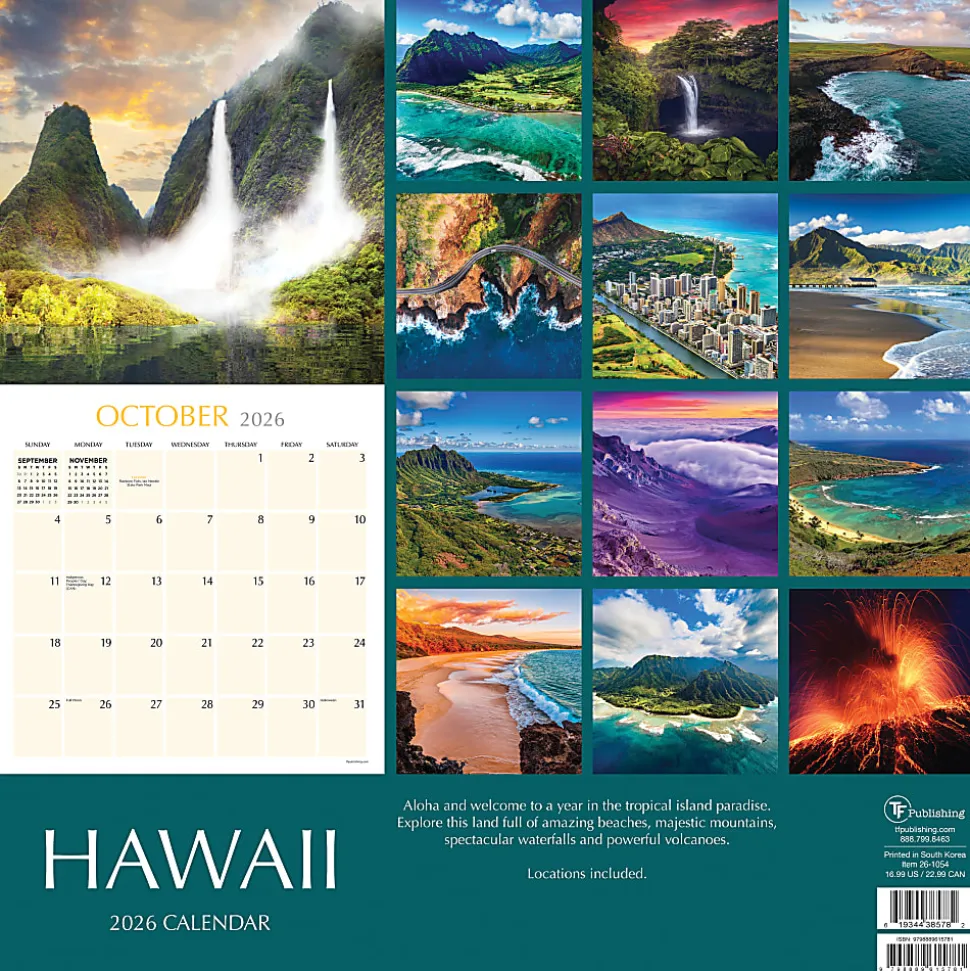 2026 TF Publishing Scenic Monthly Wall Calendar, 12” x 12”, Hawaii, January To December