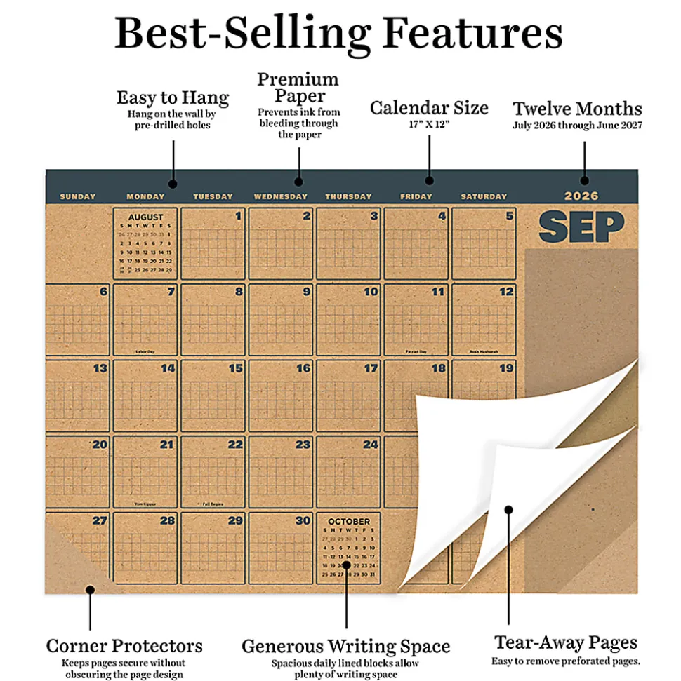 2026-2027, TF Publishing Trail + Timber Medium Desk Pad Monthly Blotter Calendar, 17" x 12", July 2026 to June 2027