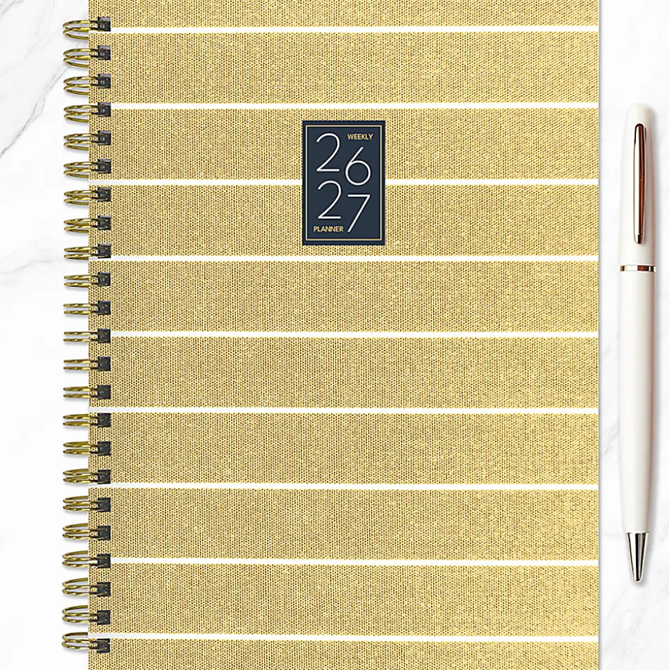 2026-2027, TF Publishing Yellow Linen Medium Weekly Monthly Planner, 8" x 6.5", July 2026 to June 2027