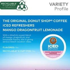 The Original Donut Shop Iced Refresher Keurig Single Serve K-Cup® Pods, 12.6 Oz, Mango Dragonfruit Lemonade Flavor, Box Of 20 Pods