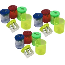 The Pencil Grip Eisen Pencil Sharpeners, 2 Hole, Assorted Colors, Pack Of 12