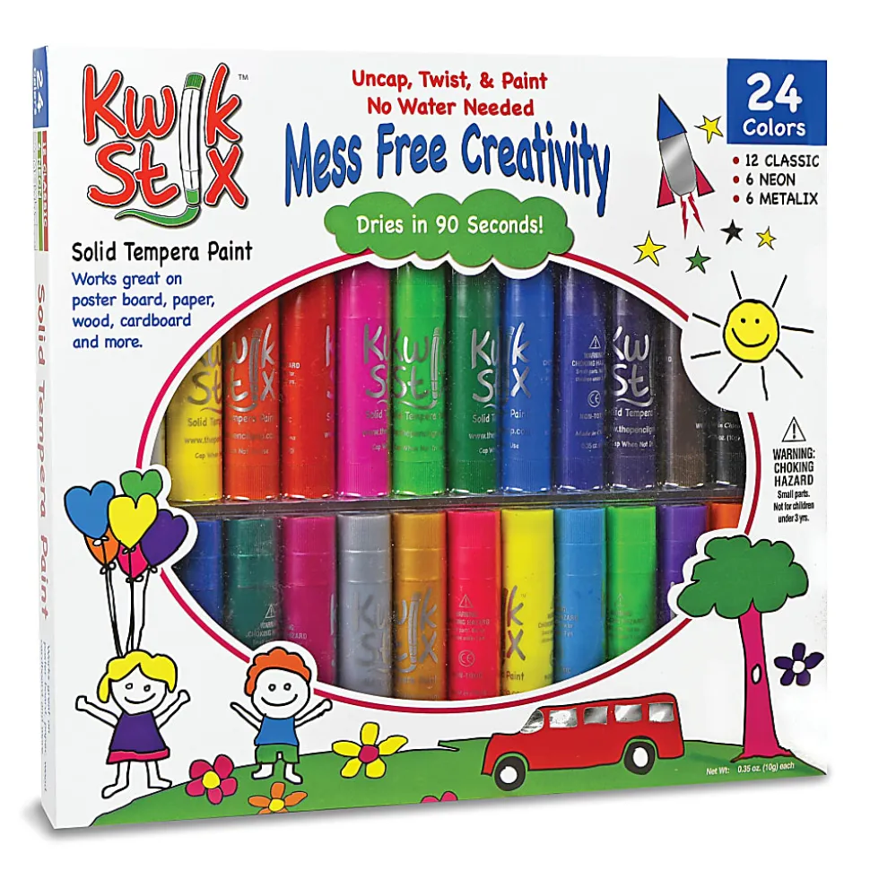 The Pencil Grip Kwik Stix Solid Tempera Paint Sticks, 10.35 mL, Assorted Colors, Set Of 24 Sticks
