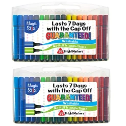 The Pencil Grip Magic Stix Triangular Markers, Bullet Point, Assorted Colors, 36 Markers Per Pack, Set Of 2 Packs