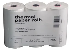 Thermal Receipt Paper Rolls, 2-1/4"x165', Phenol-Free, White, 6 Rolls