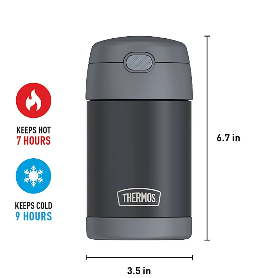 Thermos FUNTAINER Insulated Stainless Steel Food Jar with Folding Spoon, 16 Oz, Gray