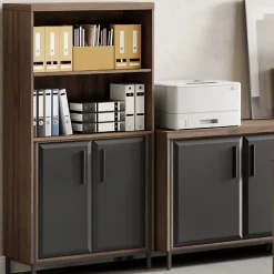 Thomasville® Alderbrook 60"H 3-Shelf Bookcase With Storage, Walnut/Matte Black