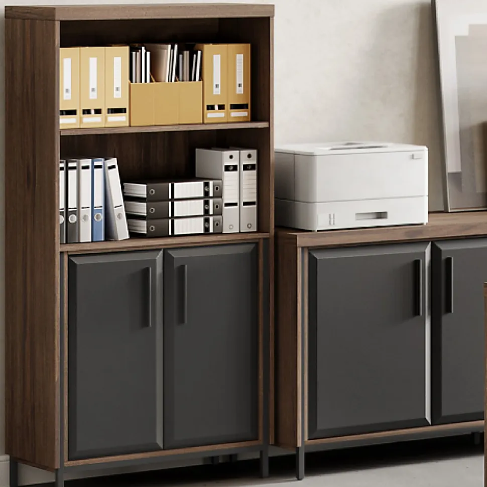 Thomasville® Alderbrook 60"H 3-Shelf Bookcase With Storage, Walnut/Matte Black