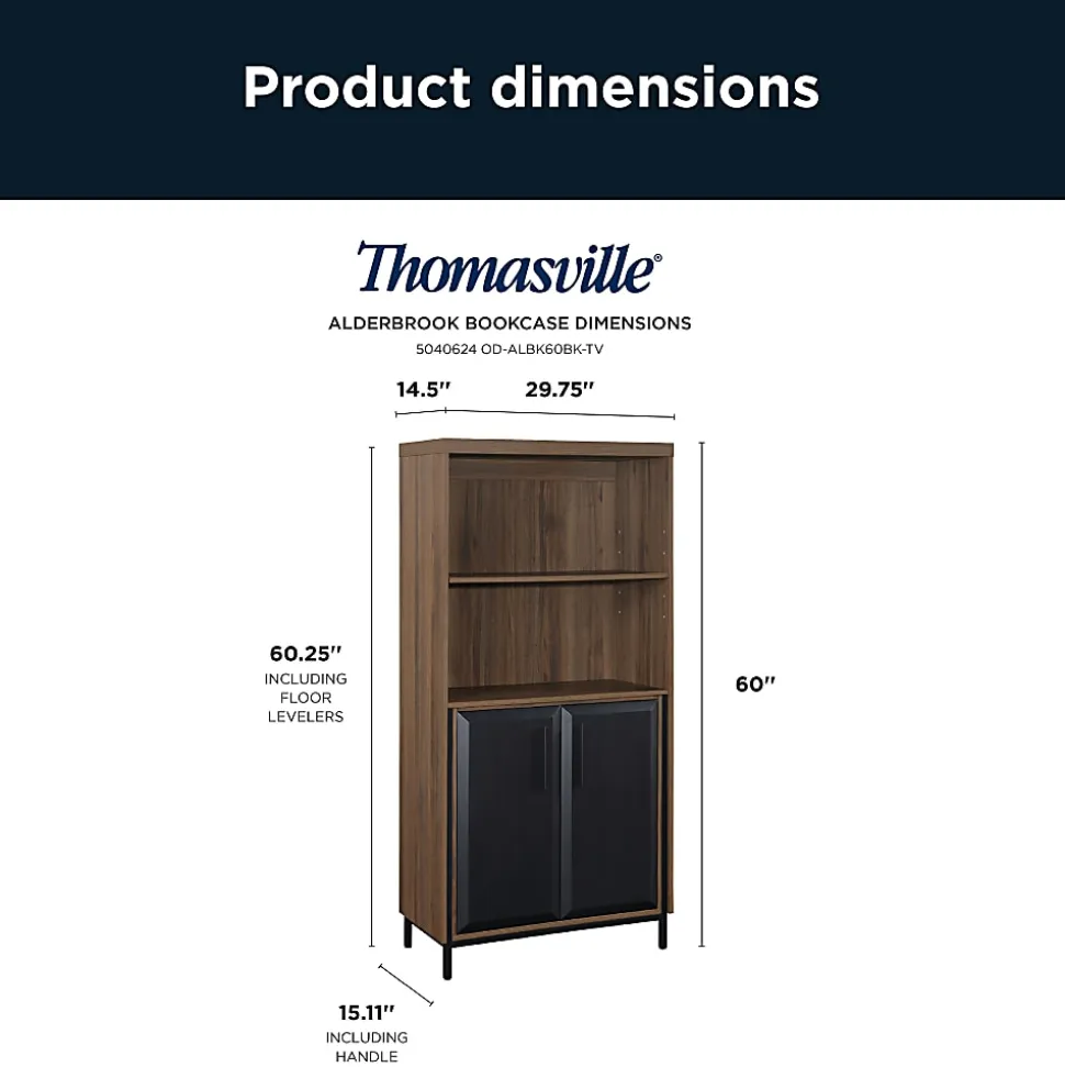 Thomasville® Alderbrook 60"H 3-Shelf Bookcase With Storage, Walnut/Matte Black