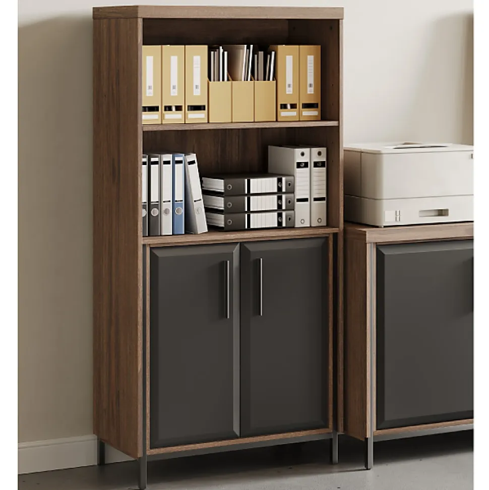 Thomasville® Alderbrook 60"H 3-Shelf Bookcase With Storage, Walnut/Matte Black