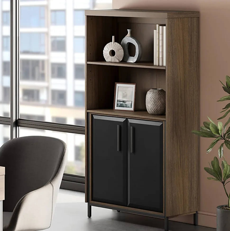 Thomasville® Alderbrook 60"H 3-Shelf Bookcase With Storage, Walnut/Matte Black