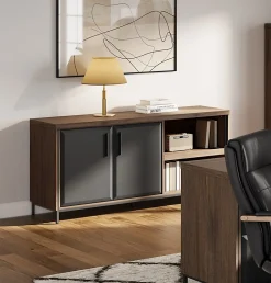 Thomasville Alderbrook 65"W Credenza, Walnut/Matte Black