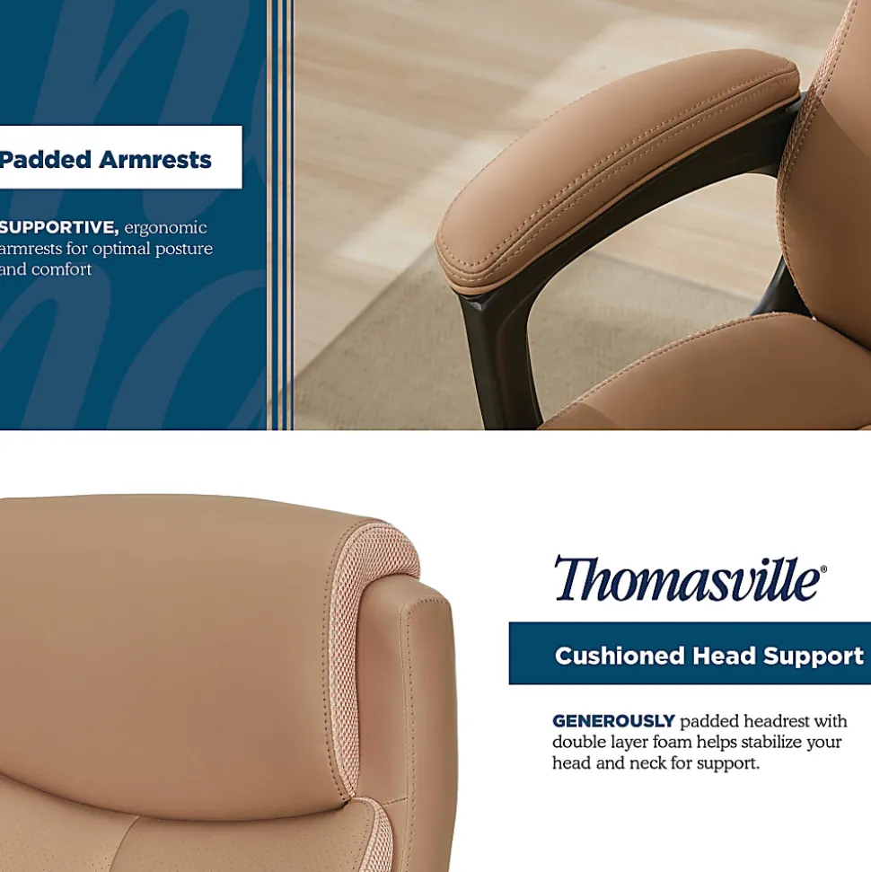 Thomasville® Danvers Ergonomic High-Back Faux Leather Big & Tall Executive Office Chair, Tan