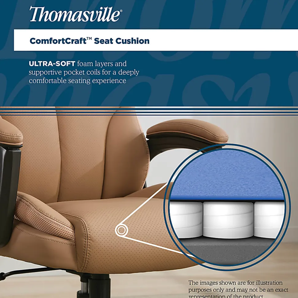 Thomasville® Danvers Ergonomic High-Back Faux Leather Big & Tall Executive Office Chair, Tan
