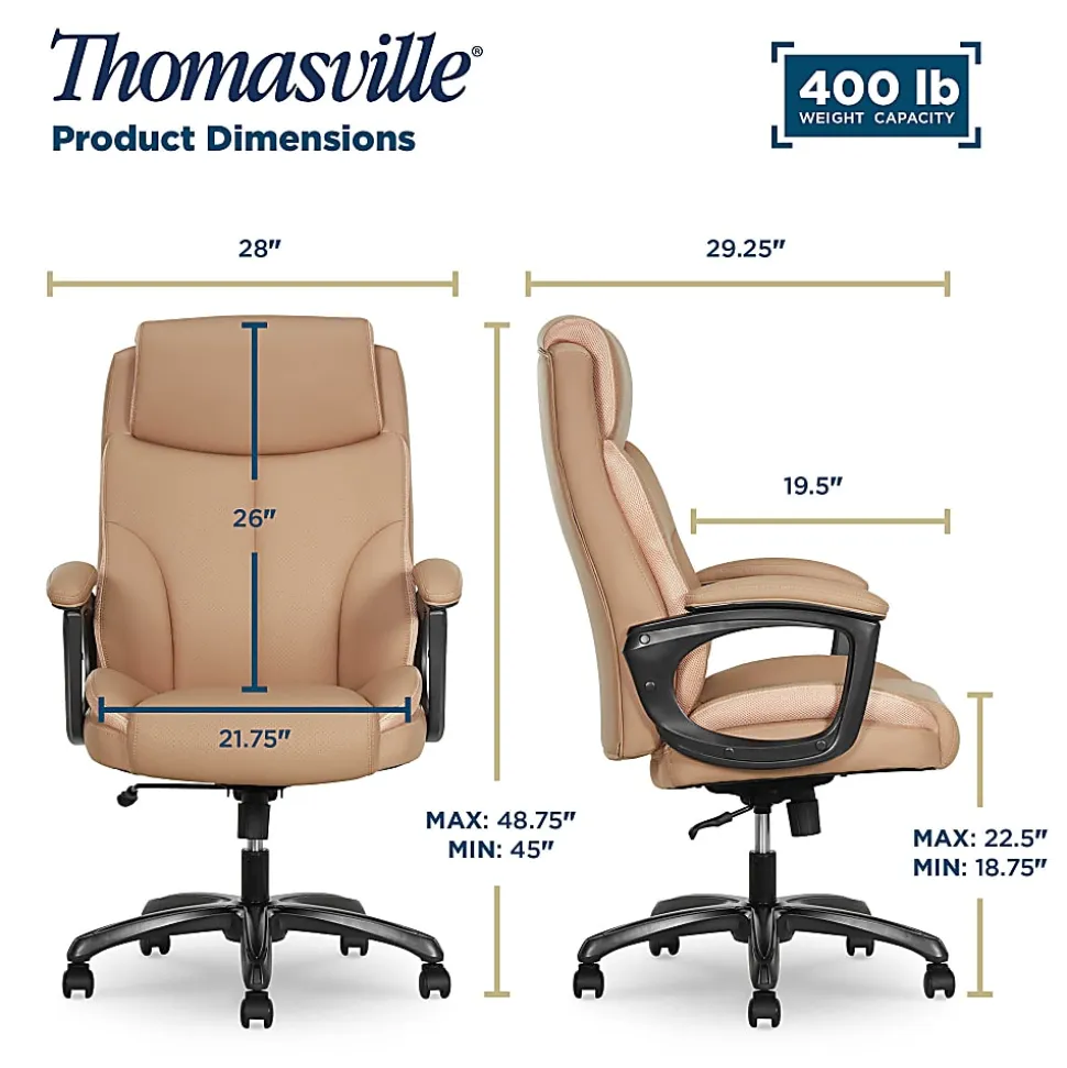 Thomasville® Danvers Ergonomic High-Back Faux Leather Big & Tall Executive Office Chair, Tan