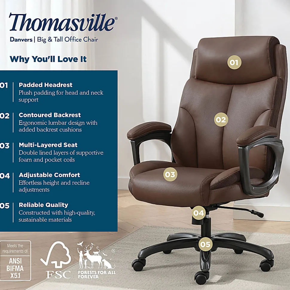 Thomasville® Danvers Ergonomic High-Back Faux Leather Big & Tall Executive Office Chair, Dark Brown