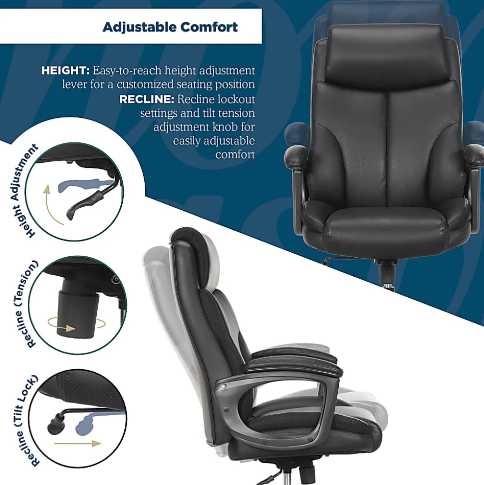 Thomasville® Danvers Ergonomic High-Back Faux Leather Big & Tall Executive Office Chair, Black