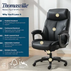 Thomasville® Danvers Ergonomic High-Back Faux Leather Big & Tall Executive Office Chair, Black