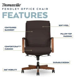 Thomasville Fendley Ergonomic Faux Leather Mid-Back Office Chair, Dark Brown
