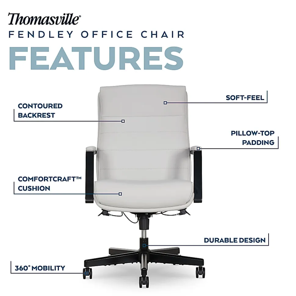 Thomasville Fendley Ergonomic Faux Leather Mid-Back Office Chair, Off-White