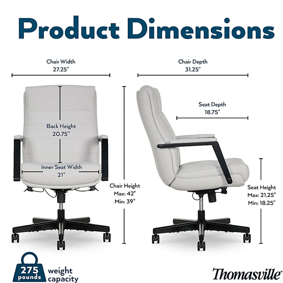 Thomasville Fendley Ergonomic Faux Leather Mid-Back Office Chair, Off-White