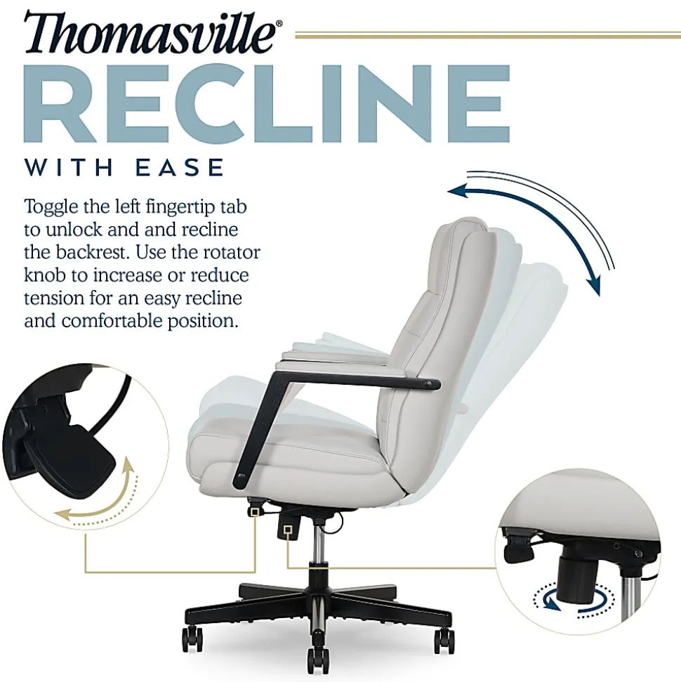 Thomasville Fendley Ergonomic Faux Leather Mid-Back Office Chair, Off-White