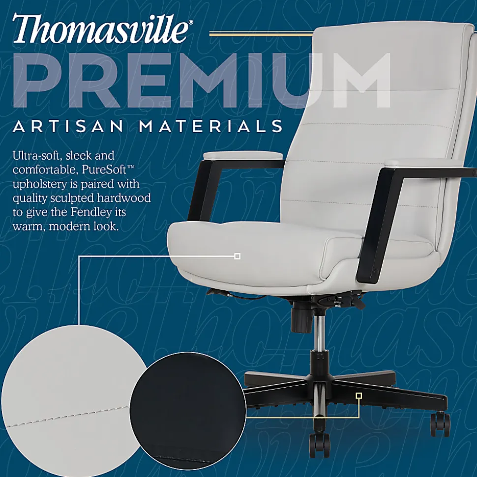 Thomasville Fendley Ergonomic Faux Leather Mid-Back Office Chair, Off-White